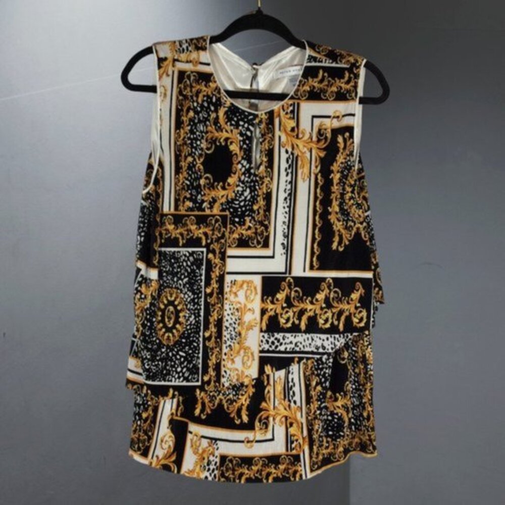 Peter Nygard Women's Gold/Black Sleeveless 2 Tier Blouse Top Size M/M